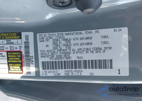 2024 Toyota Tundra Sr5 z USA, uszkodzony, nr VIN 5TFLA5DB3RX170053